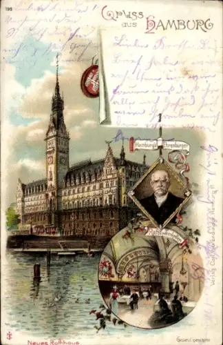 Litho Hamburg, Neues Rathaus, Ratsweinkeller, Ehrenbürger