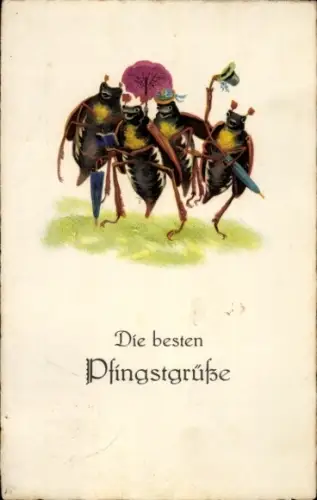 Ak Frohe Pfingsten, vermenschlichte Maikäfer