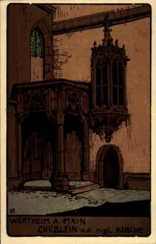 Steindruck Künstler Ak Wertheim am Main, Chörlein a. d. evgl. Kirche