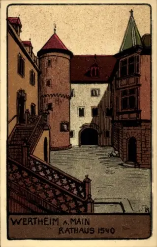 Steindruck Ak Wertheim am Main, Rathaus 1540