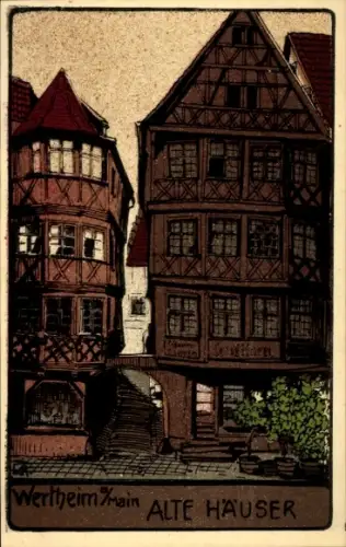 Steindruck Ak Wertheim am Main, Alte Häuser