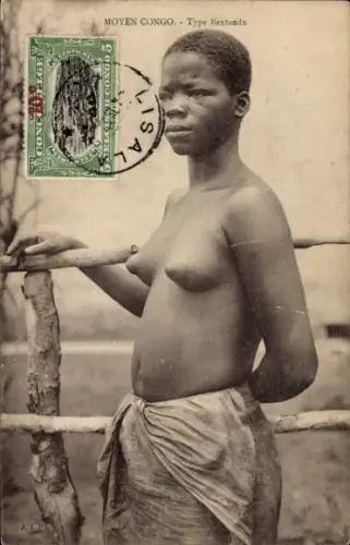 Ak Moyen Congo, Type Baptandu, barbusige Frau