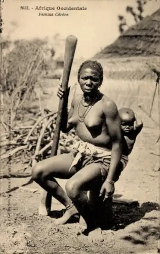 Ak Cerere-Frau, Afrikanerin, barbusig, Mutter mit Baby