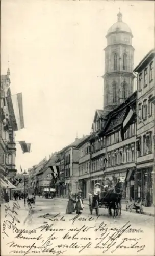 Ak Göttingen in Niedersachsen, Blick in die Weenderstraße, Kutsche, Passanten