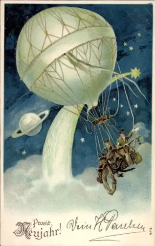Ak Glückwunsch Neujahr, Ballonfahrt