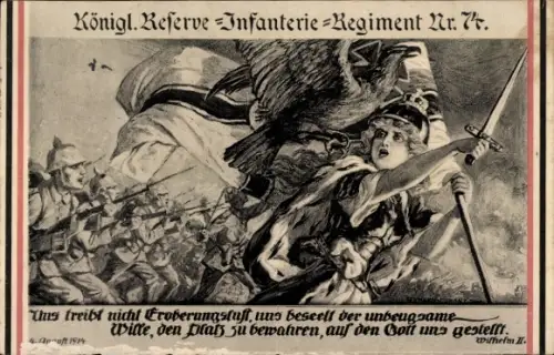 Ak Königlich Bayrische Reserve-Infanterie, Regiment Nr. 5, Schlachtfeld, Kriegerin mit Schwert