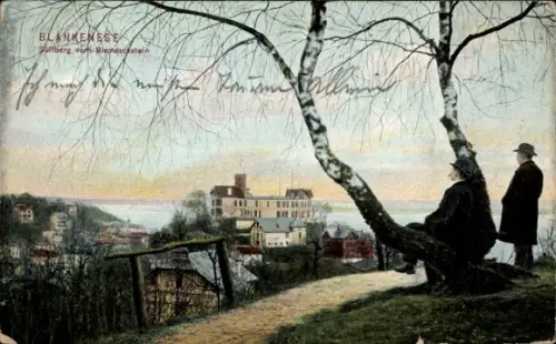 Ak Hamburg Altona Blankenese, Süllberg vom Bismarckstein, zwei Männer, Birke