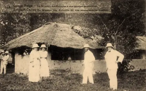 Ganzsachen CPA Congo Belge, Le Ministre des Colonies à une mission protestante