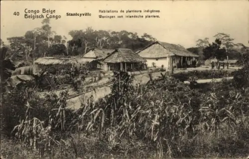 Ganzsachen Ak Stanleyville Congo Belge DR Kongo Zaire, Habitations de planteurs indigenes