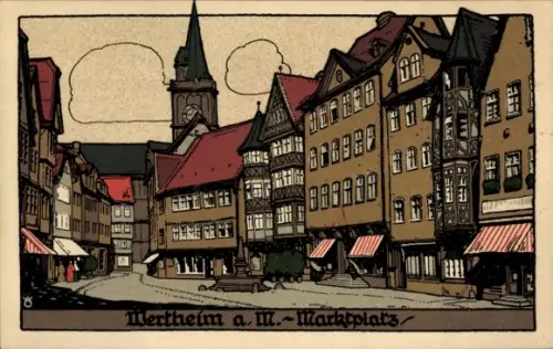 Steindruck Ak Wertheim am Main, Marktplatz