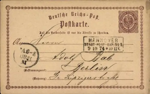 Ganzsachen Ak Deutsche Reichspost, Ein halber Groschen, Hannover Stadt-Post-Exp. No. 1