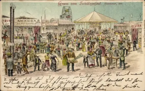 Litho Hannover, Schützenfest, Besucher, Fahrgeschäfte
