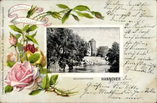 Passepartout Ak Hannover, Beguinenturm, duftende Rosen