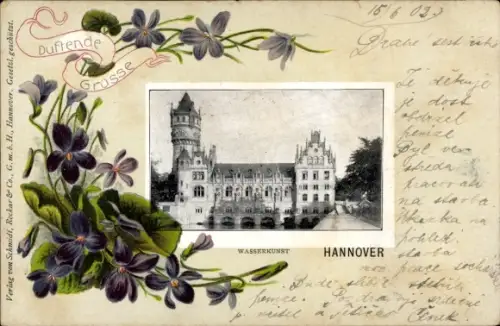 Passepartout Ak Hannover, Wasserkunst, duftende Grüße, Veilchen
