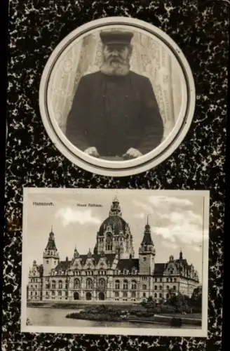 Passepartout Foto Ak Hannover, Neues Rathaus, Mann am Fenster