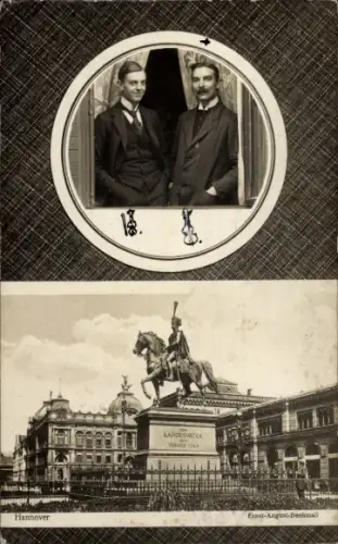 Passepartout Foto Ak Hannover, zwei Männer am Fenster, Ernst August Denkmal