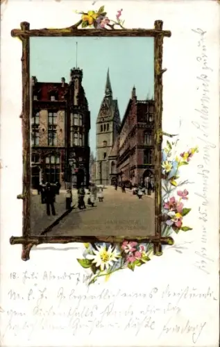 Passepartout Litho Hannover, Kirche mit Rathaus