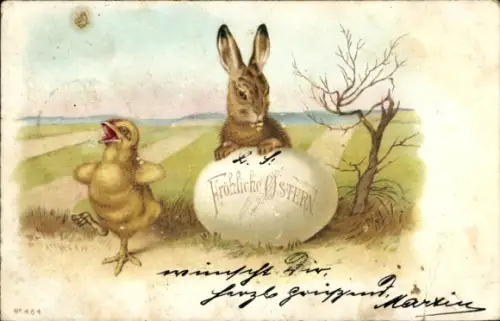Ak Glückwunsch Ostern, Osterhase, Küken, Osterei