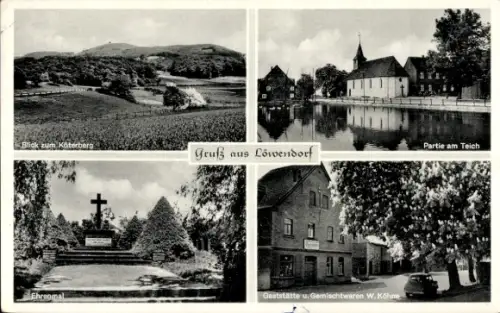Ak Löwendorf Marienmünster Kreis Höxter, Köterberg, Teich, Ehrenmal, Gasthof W. Köhne