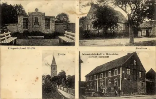 Ak Beckendorf Neindorf Oschersleben, Kriegerdenkmal, Kirche, Forsthaus, Schnankwirtschaft