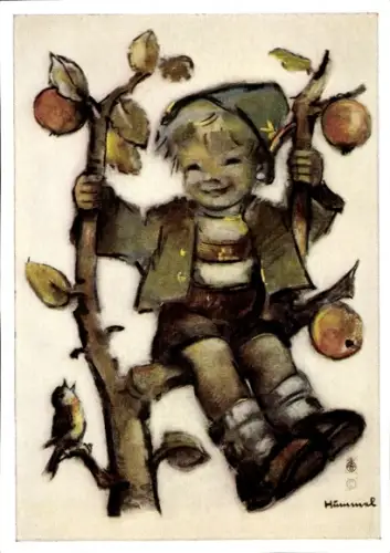 Künstler Ak Hummel, Berta, Nr. 621297, Sitzt ein Büblein auf dem Baum