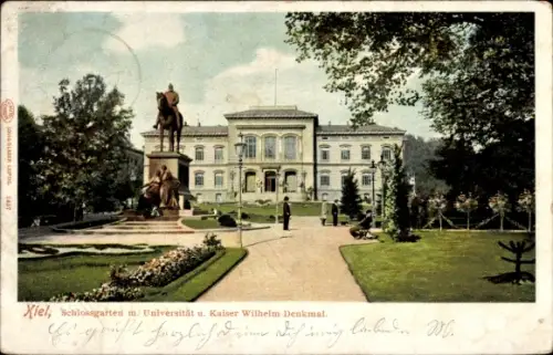 Ak Kiel, Schlossgarten, Universität, Kaiser Wilhelm Denkmal