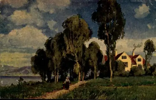 Künstler Ak G. M. Meinzolt, Sommerlandschaft, ländlicher Ort, Mutter mit Kind