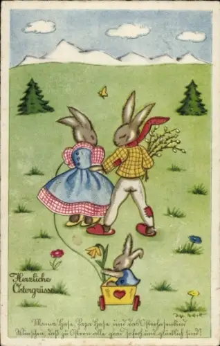 Künstler Ak Glückwunsch Ostern, Osterhasen