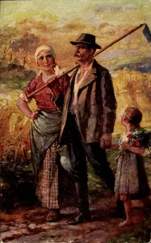 Künstler Ak Landwirtschaft, Bauernfamilie