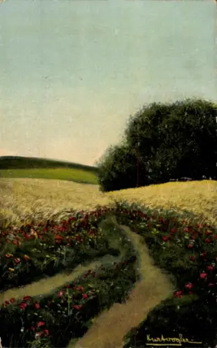 Künstler Ak Getreidefeld, Blumen