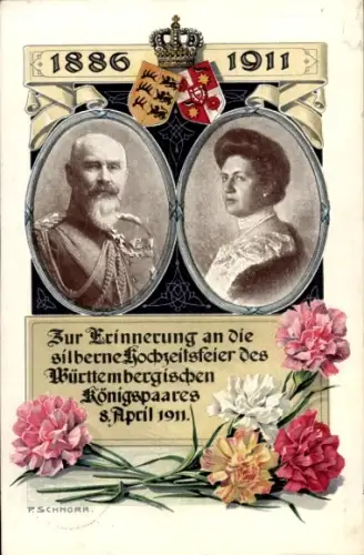 Ganzsachen Künstler Ak Schnorr, König Wilhelm II v. Württemberg, Königin Charlotte, Silberhochzeit