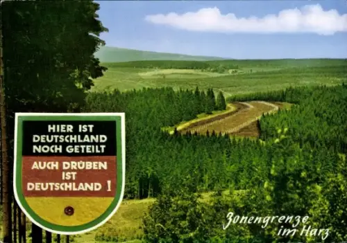 Ak Zonengrenze im Harz zwischen Braunlage und Hohegeiß, innerdeutsche Grenze, BRD, DDR