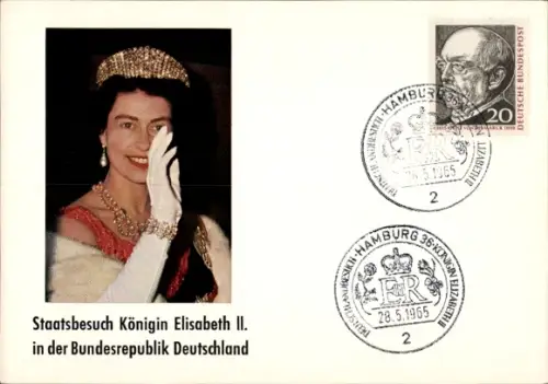 Ak Königin Elisabeth II. von England, Queen, Staatsbesuch BRD 1965, Hamburg