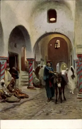 Ak Straßenszene, Frau mit Esel, Händler, Maghreb