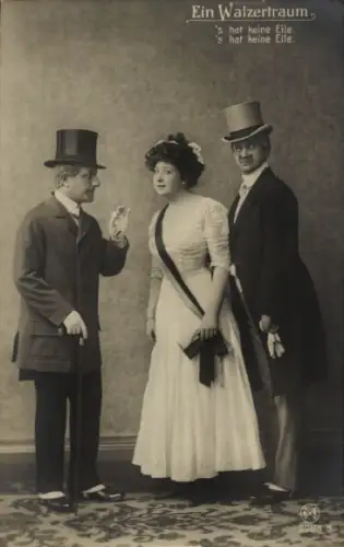 Ak Opernsänger Oskar Sachs, Josef König und Mizzi Wirth, Ein Walzertraum, Operettenszene