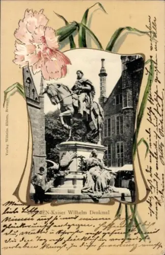 Passepartout Ak Hansestadt Bremen, Kaiser Wilhelm Denkmal, Nelke