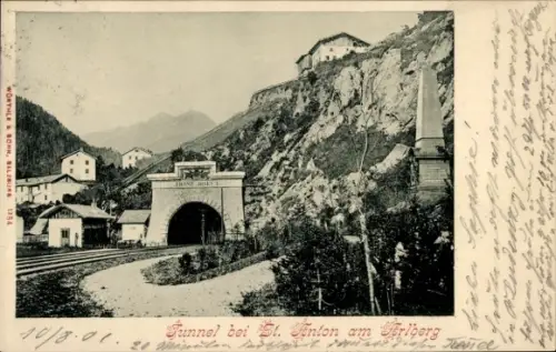 Ak St. Anton am Arlberg Tirol Österreich, Ulmer Hütte, Tunnel bei  Bahntunnel, Bahnstrecke