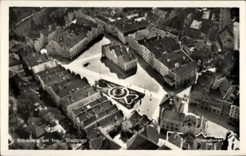 Ak Schärding am Inn Oberösterreich, Stadtplatz, Fliegeraufnahme