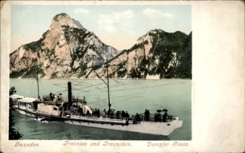Ak Gmunden in Oberösterreich, Traunsee, Traunstein, Dampfer Gisela