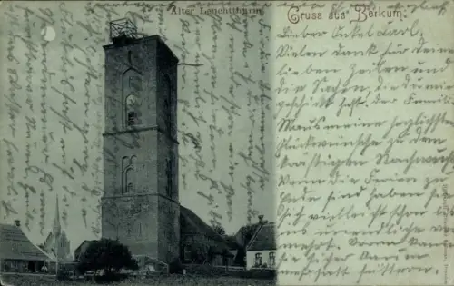 Mondschein Ak Nordseebad Borkum in Ostfriesland, Leuchtturm