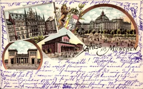 Litho München, Justizpalast, Rathaus, Basilika, Propyläen 