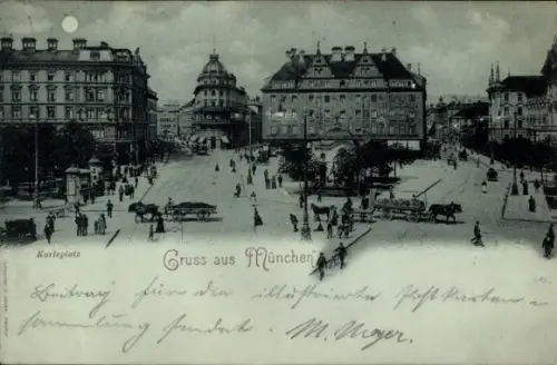 Mondschein Ak München, Karlsplatz