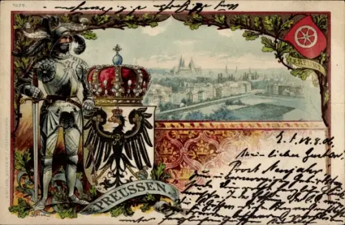 Künstler Wappen Litho Erfurt, Preußen, Ritter