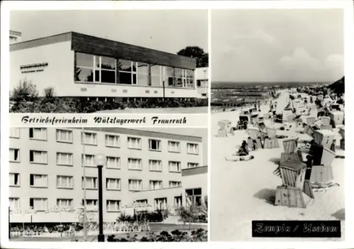 Ak Ostseebad Zempin auf Usedom, Betriebsferienheim Wälzlagerwerk Fraureuth, Strand, Strandkörbe