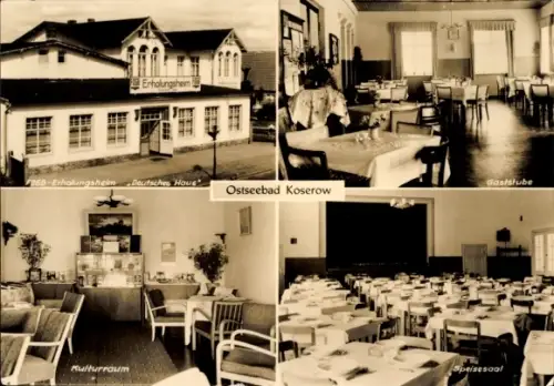 Ak Ostseebad Koserow auf Usedom, Erholungsheim, Deutsches Haus,  Gaststube, Kulturraum, Speisesaa