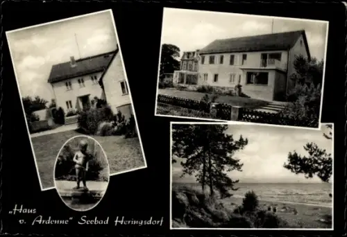 Ak Ostseebad Heringsdorf auf Usedom, Haus von Ardenne, Brunnen, Strand