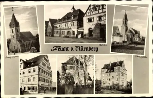 Ak Feucht in Mittelfranken,  JOBS M, Kirche, Häuser (Mehrfachansichten)