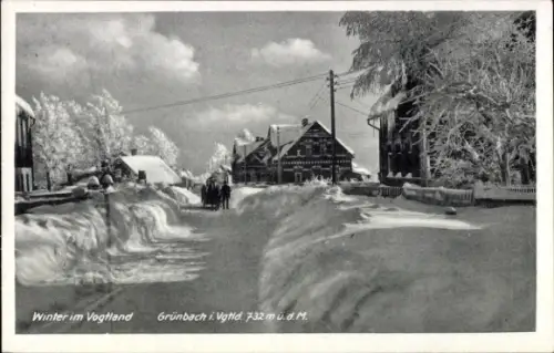 Ak Grünbach im Vogtland, Winter im Vogtland, Grünbach i. Vgtl., 732 m ü. d. M.