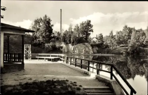 Ak Frohburg in Sachsen, Frohburg (Krs. Geithain) Waldbad, Badesteg, Sprungturm, Uferpromenade, Fe