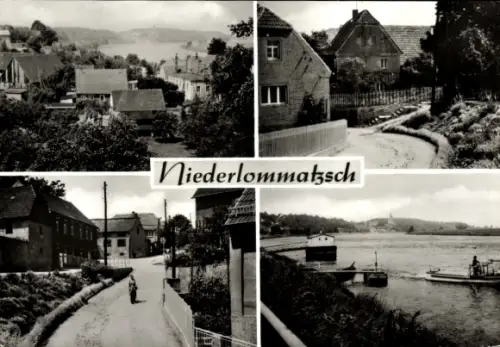 Ak Niederlommatzsch Diera Zehren in Sachsen, See, Straße, Gesamtansicht